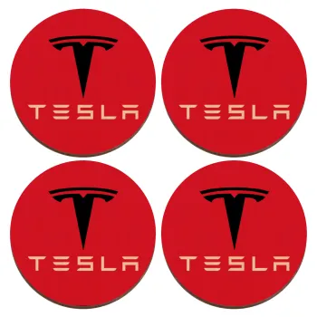 Tesla motors, ΣΕΤ x4 Σουβέρ ξύλινα στρογγυλά plywood (9cm)