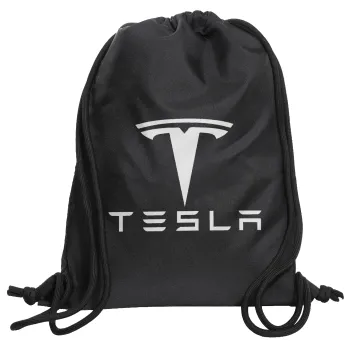 Tesla motors, Τσάντα πλάτης πουγκί GYMBAG Μαύρη, με τσέπη (40x48cm) & χονδρά κορδόνια