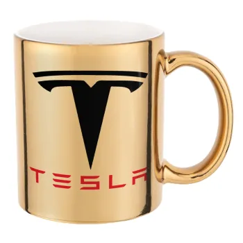 Tesla motors, Mug ceramic, gold mirror, 330ml