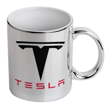 Tesla motors, Κούπα κεραμική, ασημένια καθρέπτης, 330ml