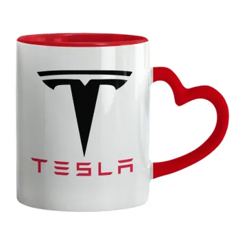 Tesla motors, Mug heart red handle, ceramic, 330ml