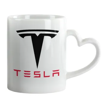 Tesla motors, Κούπα καρδιά χερούλι λευκή, κεραμική, 330ml