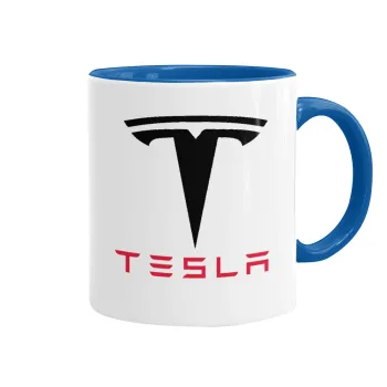 Tesla motors, Κούπα χρωματιστή μπλε, κεραμική, 330ml