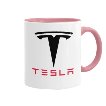 Tesla motors, Κούπα χρωματιστή ροζ, κεραμική, 330ml
