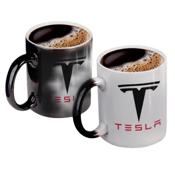 Tesla motors, Color changing magic Mug, ceramic, 330ml when adding hot liquid inside, the black colour desappears (1 pcs)