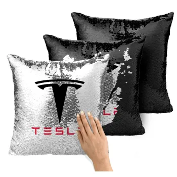 Tesla motors, Μαξιλάρι καναπέ Μαγικό Μαύρο με πούλιες 40x40cm περιέχεται το γέμισμα