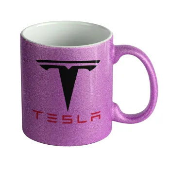 Tesla motors, Κούπα Μωβ Glitter που γυαλίζει, κεραμική, 330ml
