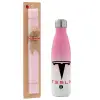 Easter Set, Metallic pink/white (Stainless steel) thermos, double-walled, 500ml & aromatic flat Easter candle (30cm) (PINK)