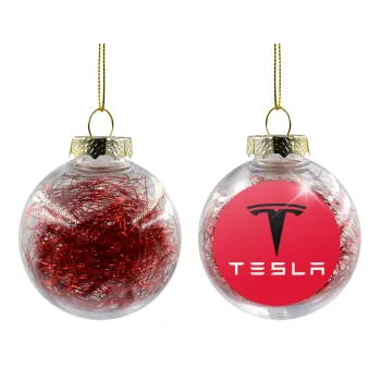 Tesla motors, Transparent Christmas tree ball ornament with red filling 8cm