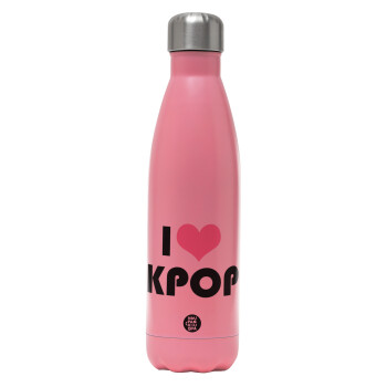 I Love KPOP, Metal mug thermos Pink Mat (Stainless steel), double wall, 500ml