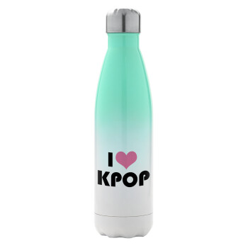 I Love KPOP, Μεταλλικό παγούρι θερμός Πράσινο/Λευκό (Stainless steel), διπλού τοιχώματος, 500ml