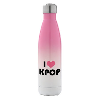 I Love KPOP, Μεταλλικό παγούρι θερμός Ροζ/Λευκό (Stainless steel), διπλού τοιχώματος, 500ml