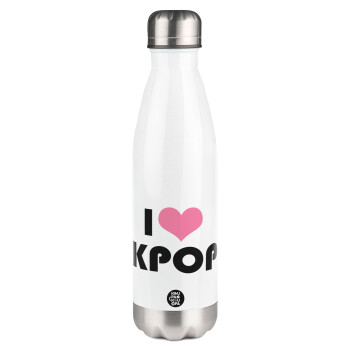 I Love KPOP, Μεταλλικό παγούρι θερμός Λευκό (Stainless steel), διπλού τοιχώματος, 500ml