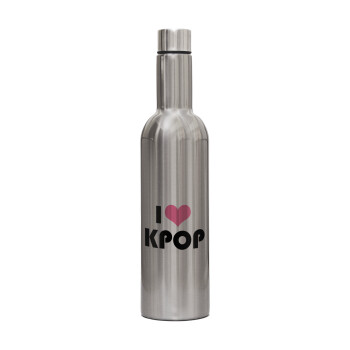 I Love KPOP, Μεταλλικό παγούρι με μακρύ λαιμό θερμός ασημένιο (Stainless steel), διπλού τοιχώματος, 750ml