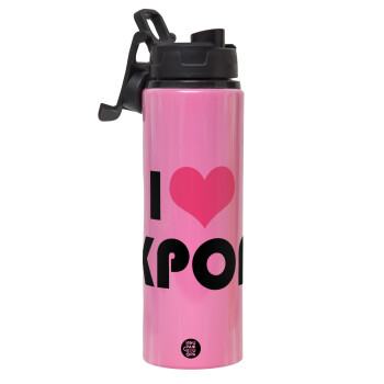 I Love KPOP, Metallic water bottle with safety lid, 850ml aluminum
