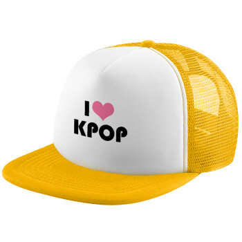 I Love KPOP, Καπέλο Soft Trucker με Δίχτυ Κίτρινο/White 