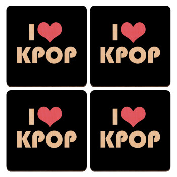 I Love KPOP, ΣΕΤ x4 Σουβέρ ξύλινα τετράγωνα plywood (9cm)