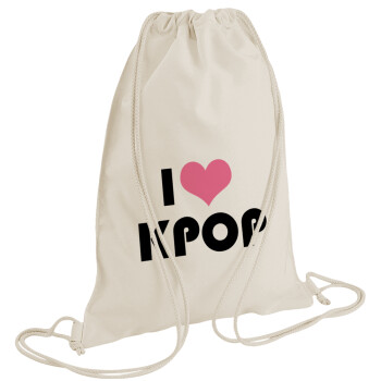 I Love KPOP, Backpack bag GYMBAG natural (28x40cm)