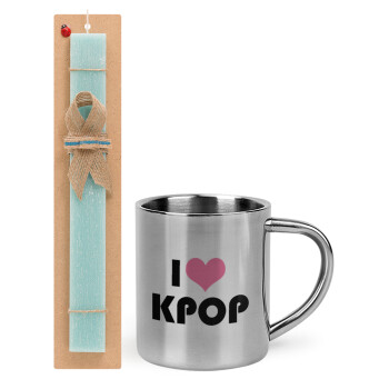 I Love KPOP, Easter Set, metallic thermal cup (300ml) & aromatic flat Easter candle (30cm) (TURQUOISE)