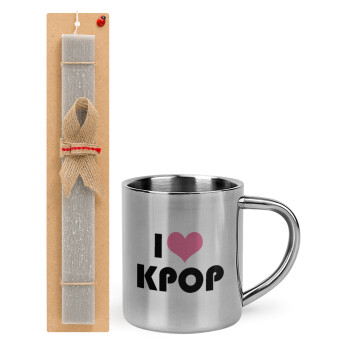 I Love KPOP, Easter Set, metallic thermal cup (300ml) & Easter aromatic flat candle (30cm) (GRAY)