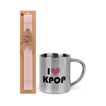 I Love KPOP, Πασχαλινό Σετ, μεταλλική κούπα θερμό (300ml) & πασχαλινή λαμπάδα αρωματική πλακέ (30cm) (ΡΟΖ)