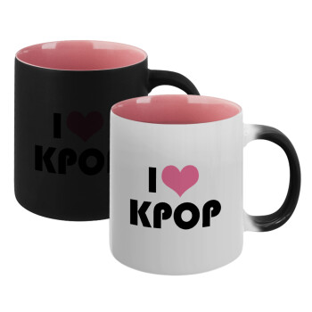 I Love KPOP, Κούπα Μαγική εσωτερικό ΡΟΖ, κεραμική 330ml που αλλάζει χρώμα με το ζεστό ρόφημα