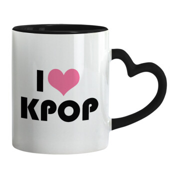 I Love KPOP, Κούπα καρδιά χερούλι μαύρη, κεραμική, 330ml