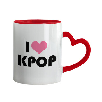 I Love KPOP, Κούπα καρδιά χερούλι κόκκινη, κεραμική, 330ml