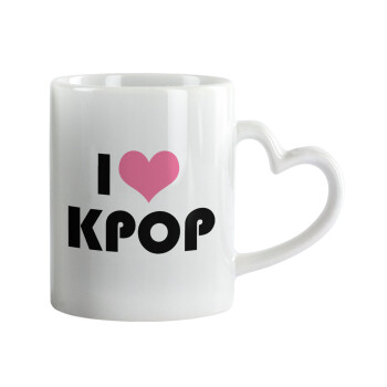 I Love KPOP, Κούπα καρδιά χερούλι λευκή, κεραμική, 330ml