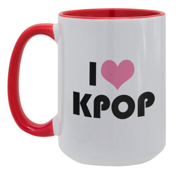 I Love KPOP, Κούπα Mega 15oz, κεραμική Κόκκινη, 450ml