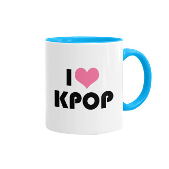 I Love KPOP, Κούπα χρωματιστή γαλάζια, κεραμική, 330ml