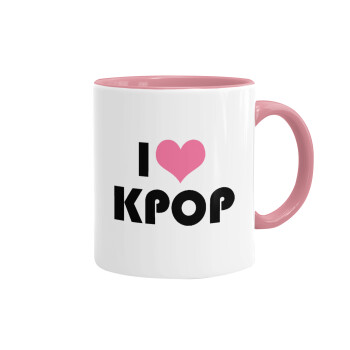 I Love KPOP, Κούπα χρωματιστή ροζ, κεραμική, 330ml