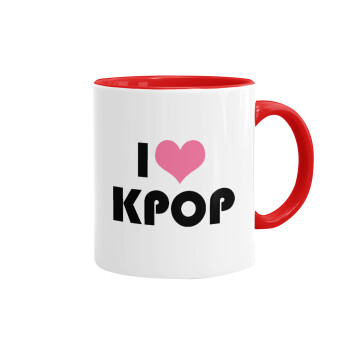 I Love KPOP, Κούπα χρωματιστή κόκκινη, κεραμική, 330ml