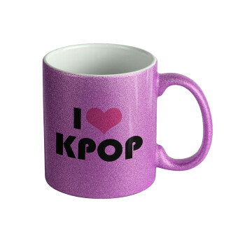 I Love KPOP, Κούπα Μωβ Glitter που γυαλίζει, κεραμική, 330ml
