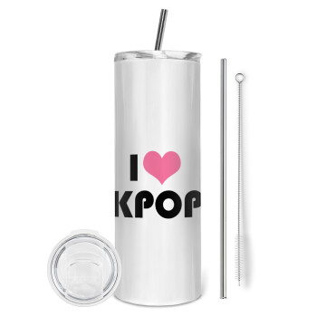 I Love KPOP, Eco friendly stainless steel tumbler 600ml, with metal straw & cleaning brush