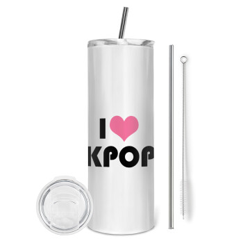 I Love KPOP, Tumbler stainless steel 600ml, with metal straw & cleaning brush