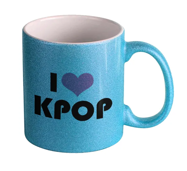 I Love KPOP — Light blue glitter mug that sparkles, ceramic, 330ml