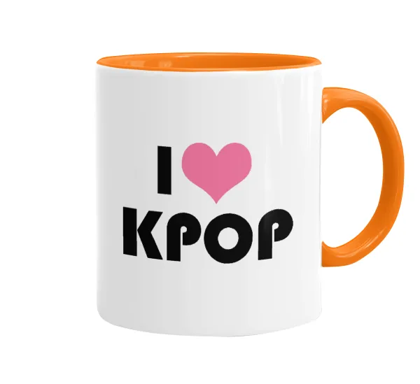 I Love KPOP — Κούπα χρωματιστή πορτοκαλί, κεραμική, 330ml