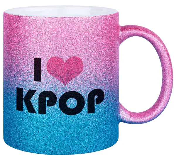 I Love KPOP — Κούπα Χρυσή/Μπλε Glitter, κεραμική, 330ml