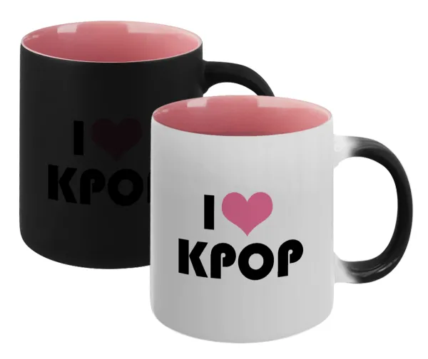 I Love KPOP — Magic mug with pink interior, ceramic, 330ml, changes colour with hot drinks
