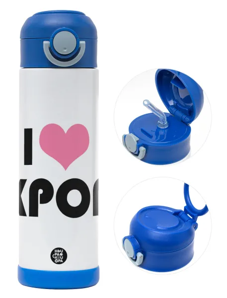 I Love KPOP — Παιδικό παγούρι θερμό, ανοξείδωτο, με καλαμάκι ασφαλείας, ΜΠΛΕ (500ml)