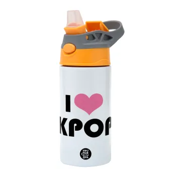 I Love KPOP, Children's hot water bottle, stainless steel, with safety straw, Orange/Grey (360ml) BPA-FREE