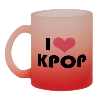 I Love KPOP, Κούπα γυάλινη δίχρωμη με βάση το κόκκινο ματ, 330ml