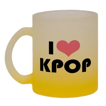 I Love KPOP, Κούπα γυάλινη δίχρωμη με βάση το κίτρινο ματ, 330ml