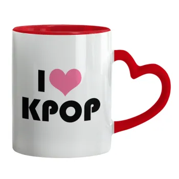 I Love KPOP, Κούπα καρδιά χερούλι κόκκινη, κεραμική, 330ml
