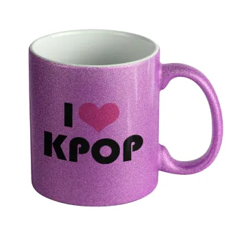I Love KPOP, Κούπα Μωβ Glitter που γυαλίζει, κεραμική, 330ml
