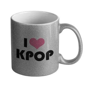 I Love KPOP, Κούπα Ασημένια Glitter που γυαλίζει, κεραμική, 330ml