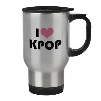 I Love KPOP, Stainless steel travel mug with lid, double wall 450ml
