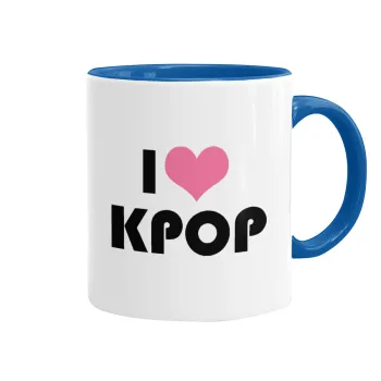I Love KPOP, Κούπα χρωματιστή μπλε, κεραμική, 330ml