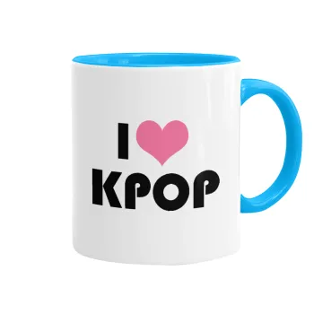 I Love KPOP, Κούπα χρωματιστή γαλάζια, κεραμική, 330ml